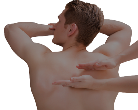 Male client is taking back massage in glory spa Faisalabad